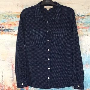 OLIVE & OAK Swiss Dot Sheer Blouse Front Pockets